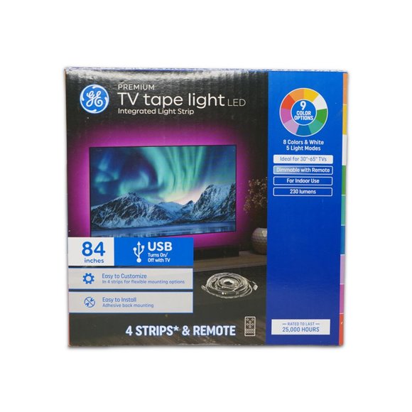 GE LED TV Tape Light LED 84 in USB Strip Under Cabinet Remote Plug in 230 Lumens - Picture 1 of 8